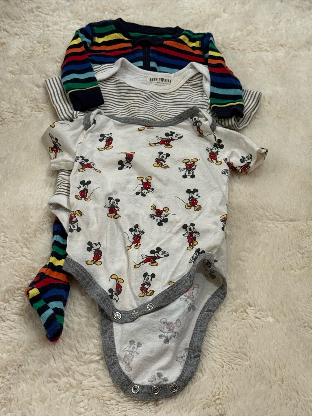 Mickey Mouse White Graphic Baby Bodysuit - Rabbit + Bear
